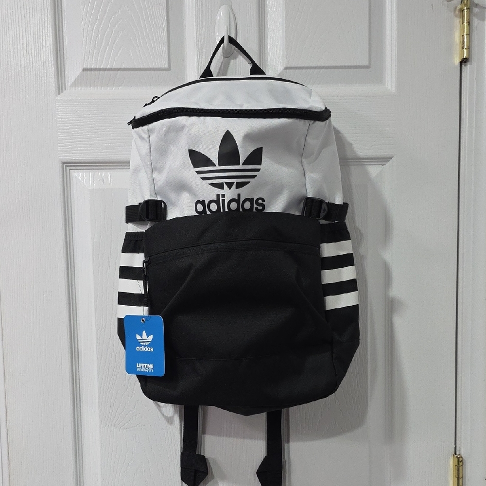 adidas Originals Black and White Trefoil Stripe Backpack NWT